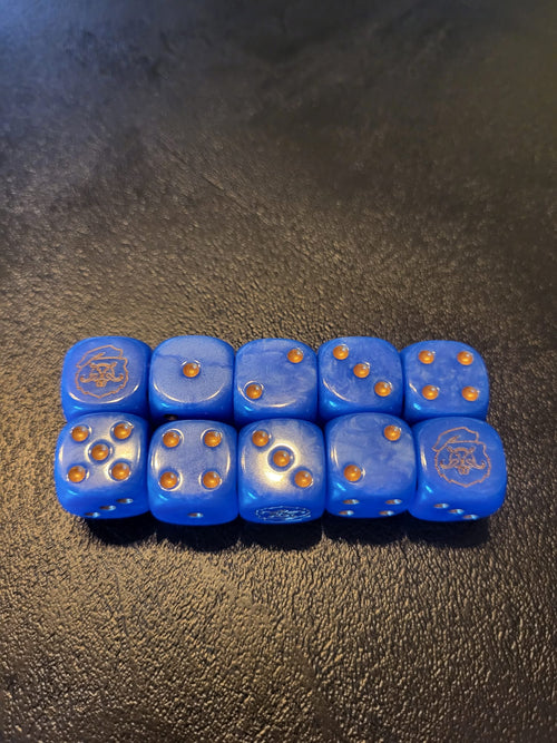 Dés Gravés Le Corner — 16 mm (Bleu Nébuleuse & Vert Kstor)